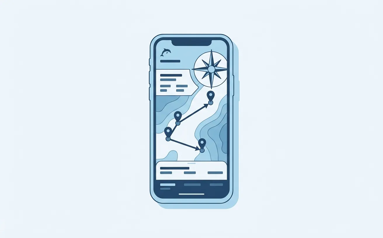 Blue Dolphin - stylized preview of the marine navigation app